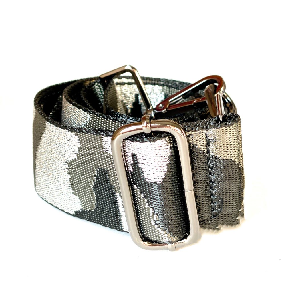 metallic camo strap - be clear handbags