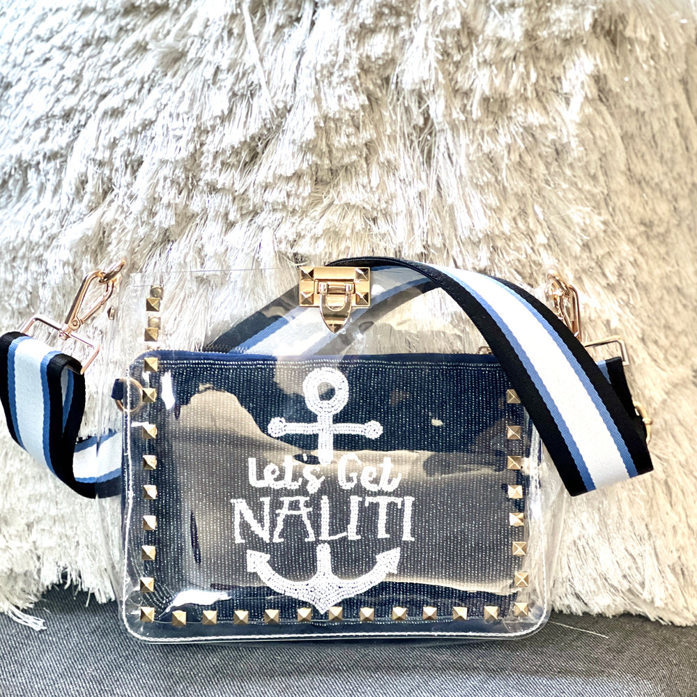 
                
                    Load image into Gallery viewer, beaded let’s get nauti pouch/crossbody - be clear handbags
                
            