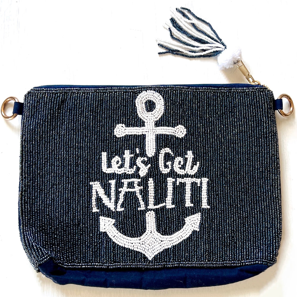 
                
                    Load image into Gallery viewer, beaded let’s get nauti pouch/crossbody - be clear handbags
                
            