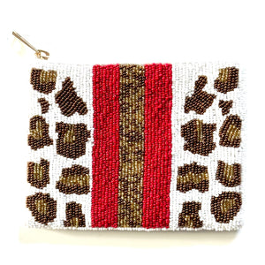 leopard stripe beaded coin purse - be clear handbags